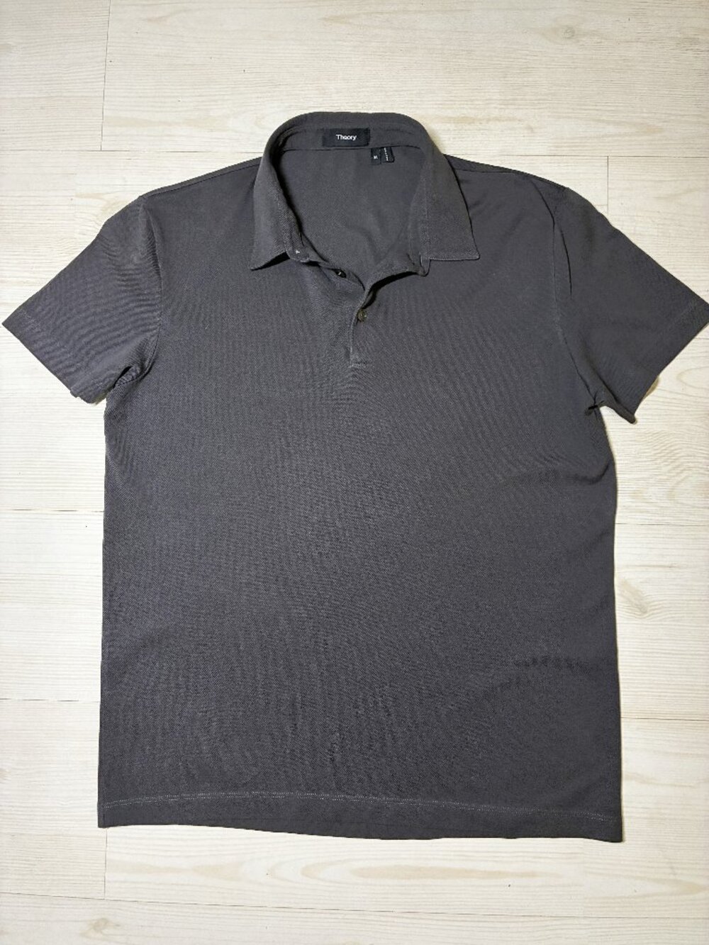 Theory Minimalist Charcoal Grey Pique Cotton Polo Shirt Size Medium